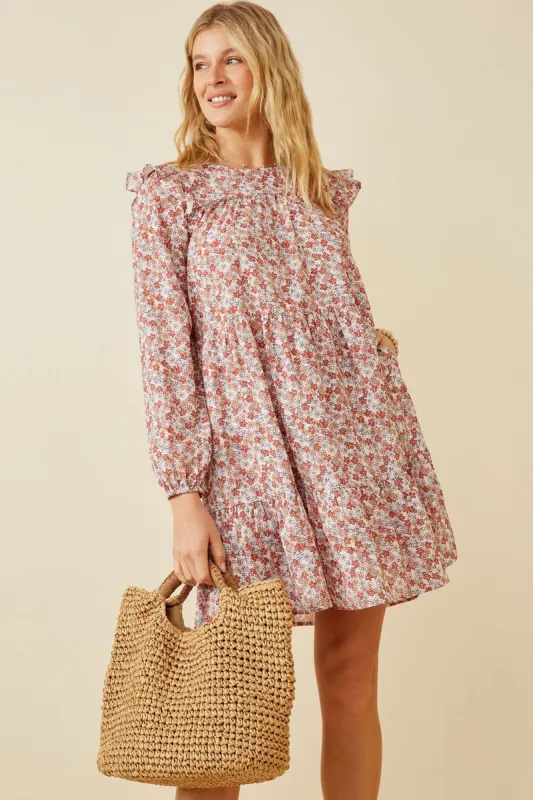Womens Ditsy Floral Ruffled Shoulder Tiered Dress sold by Hayden