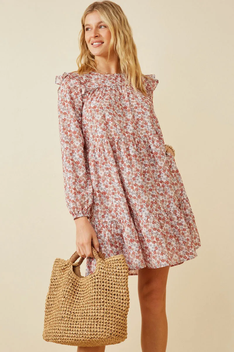 Womens Ditsy Floral Ruffled Shoulder Tiered Dress sold by Hayden