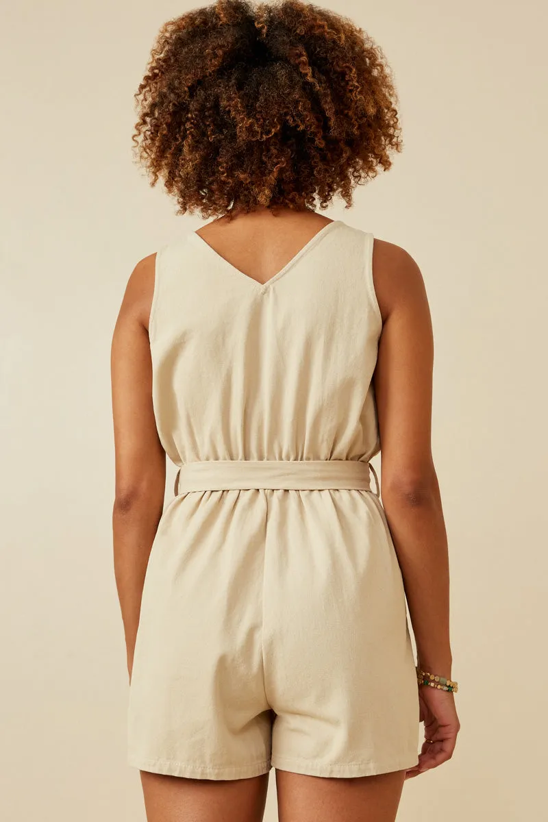 Womens Belted V Neck Button Detail Twill Romper sold by Hayden product image thumbnail 4