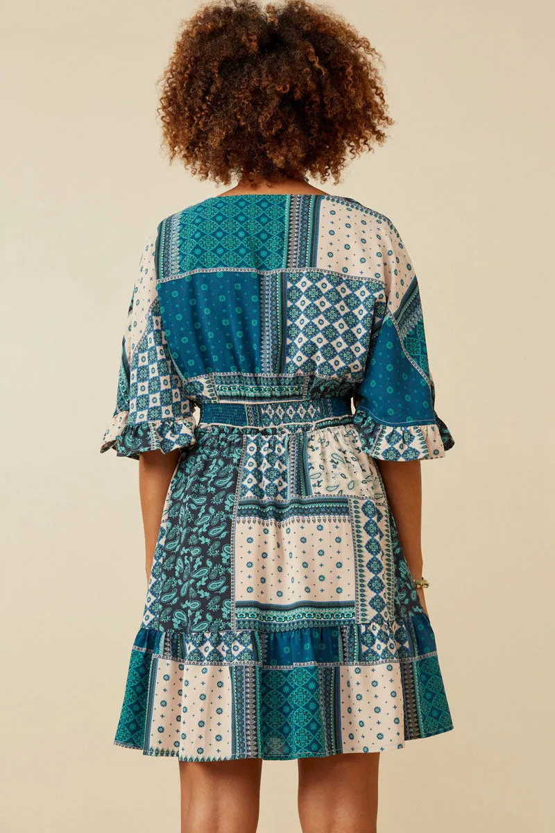 Womens Ruffled Dolman Sleeve Smocked Patch Print Dress sold by Hayden product image thumbnail 4