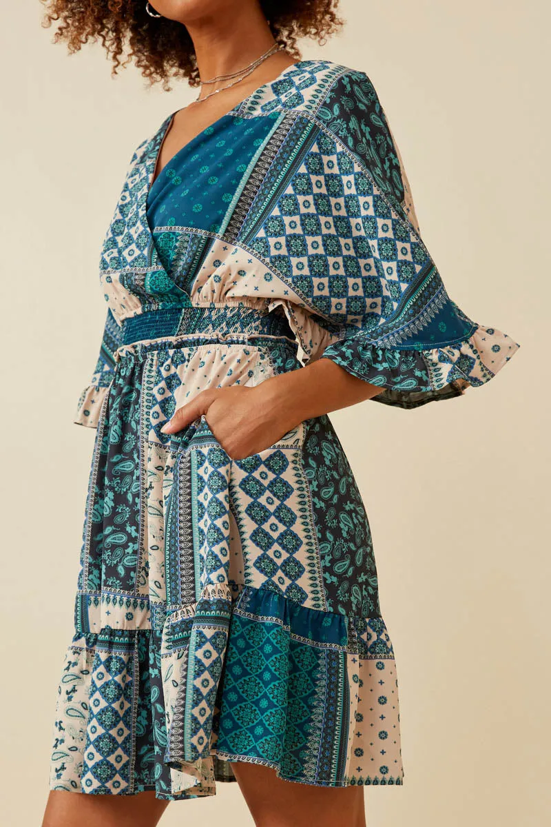 Womens Ruffled Dolman Sleeve Smocked Patch Print Dress sold by Hayden product image thumbnail 3