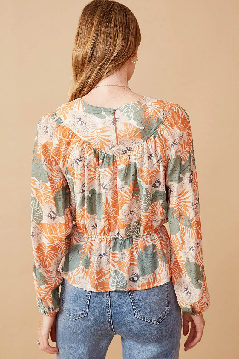 Women Floral Foliage Print Long Sleeve Peplum Top sold by Hayden product image thumbnail 5