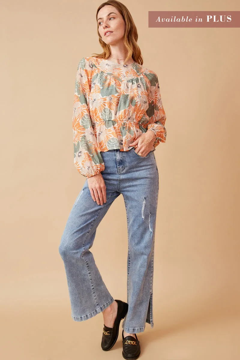 Women Floral Foliage Print Long Sleeve Peplum Top sold by Hayden product image thumbnail 2