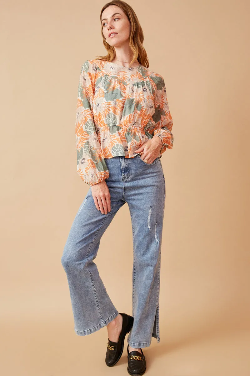 Women Floral Foliage Print Long Sleeve Peplum Top sold by Hayden product image thumbnail 3