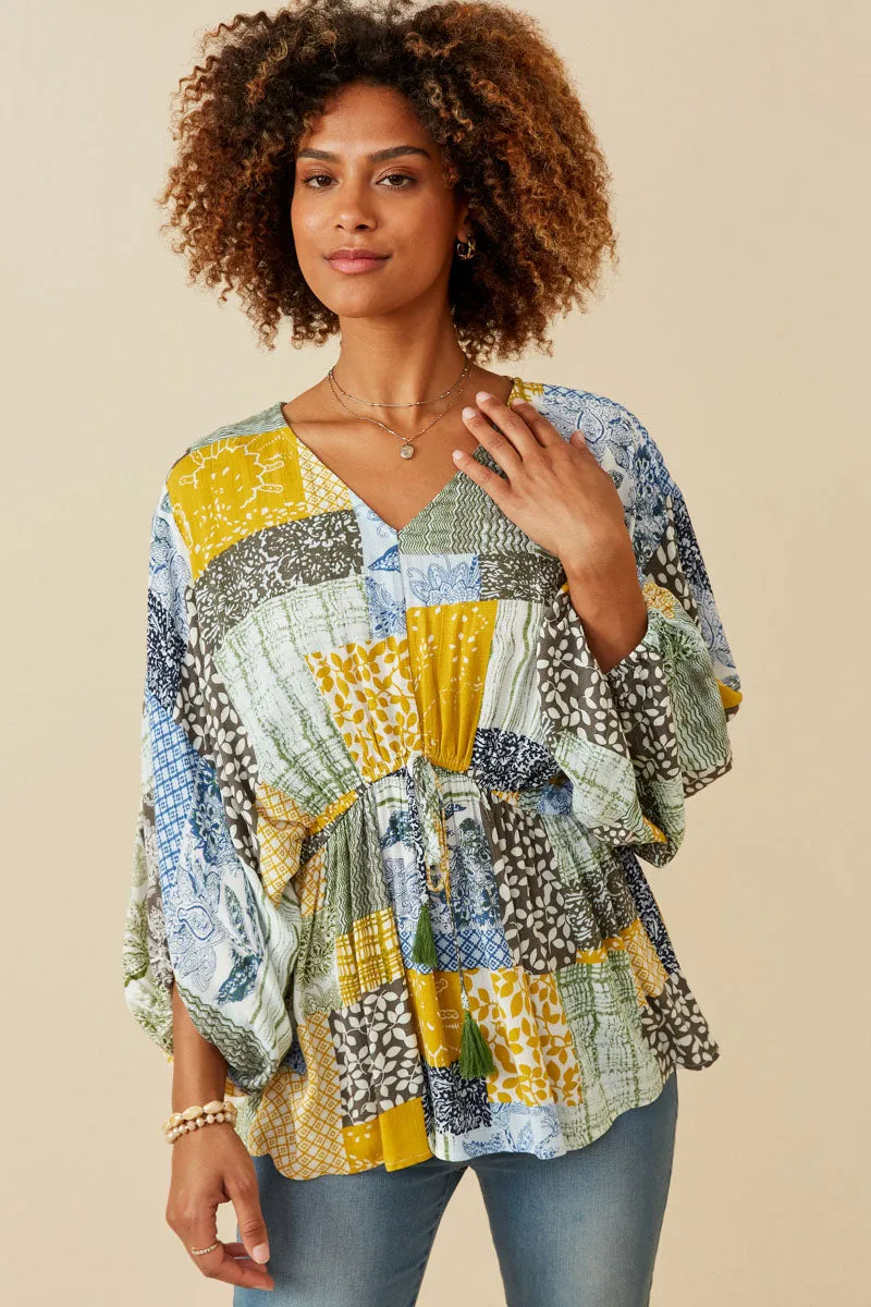 Womens Patch Print V Neck Cinched Waist Top sold by Hayden