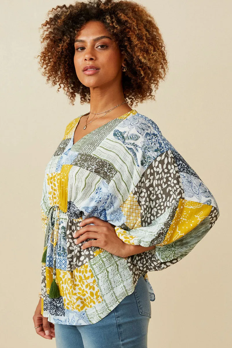 Womens Patch Print V Neck Cinched Waist Top sold by Hayden product image thumbnail 3