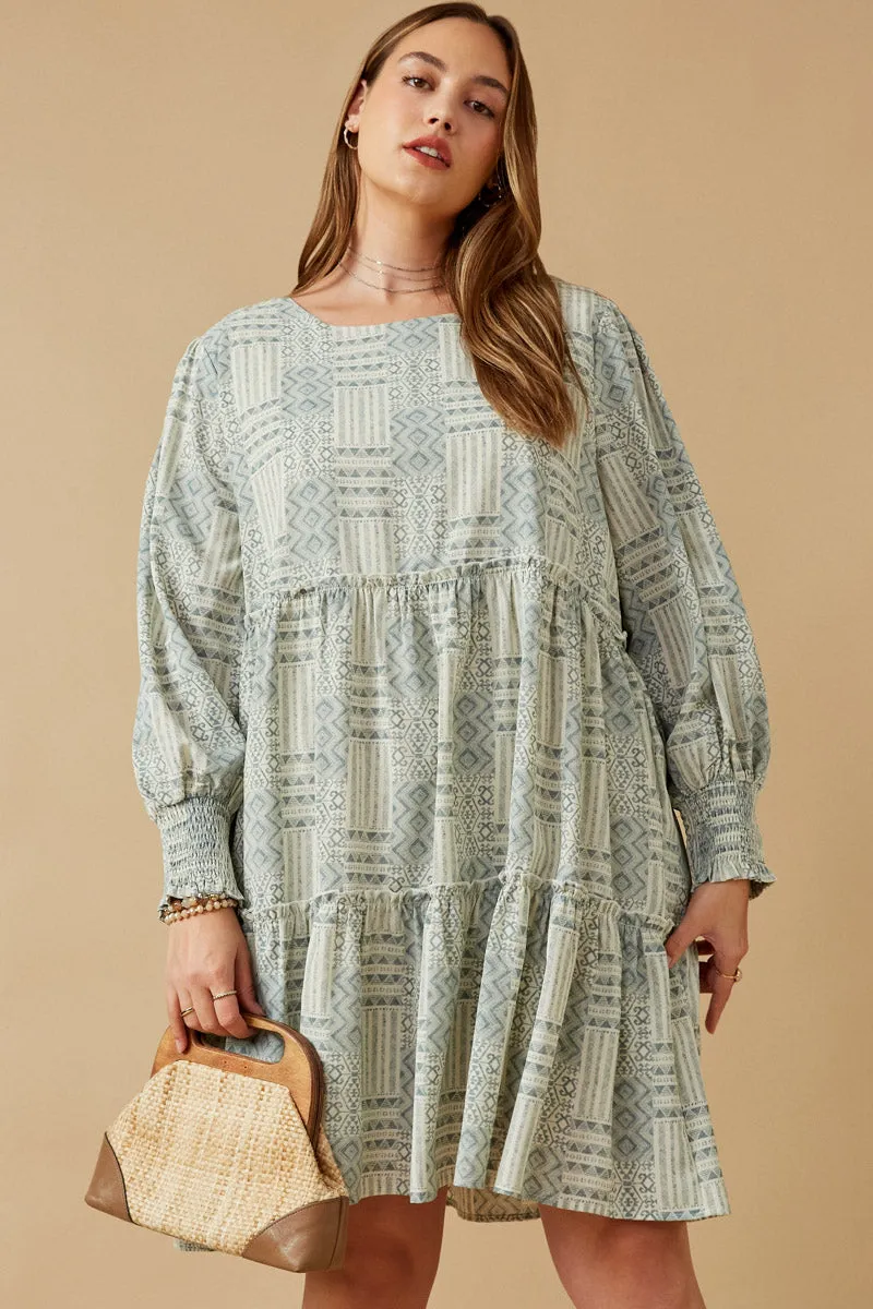Womens Geometric Print Smocked Cuff Tiered Dress sold by Hayden product image thumbnail 2
