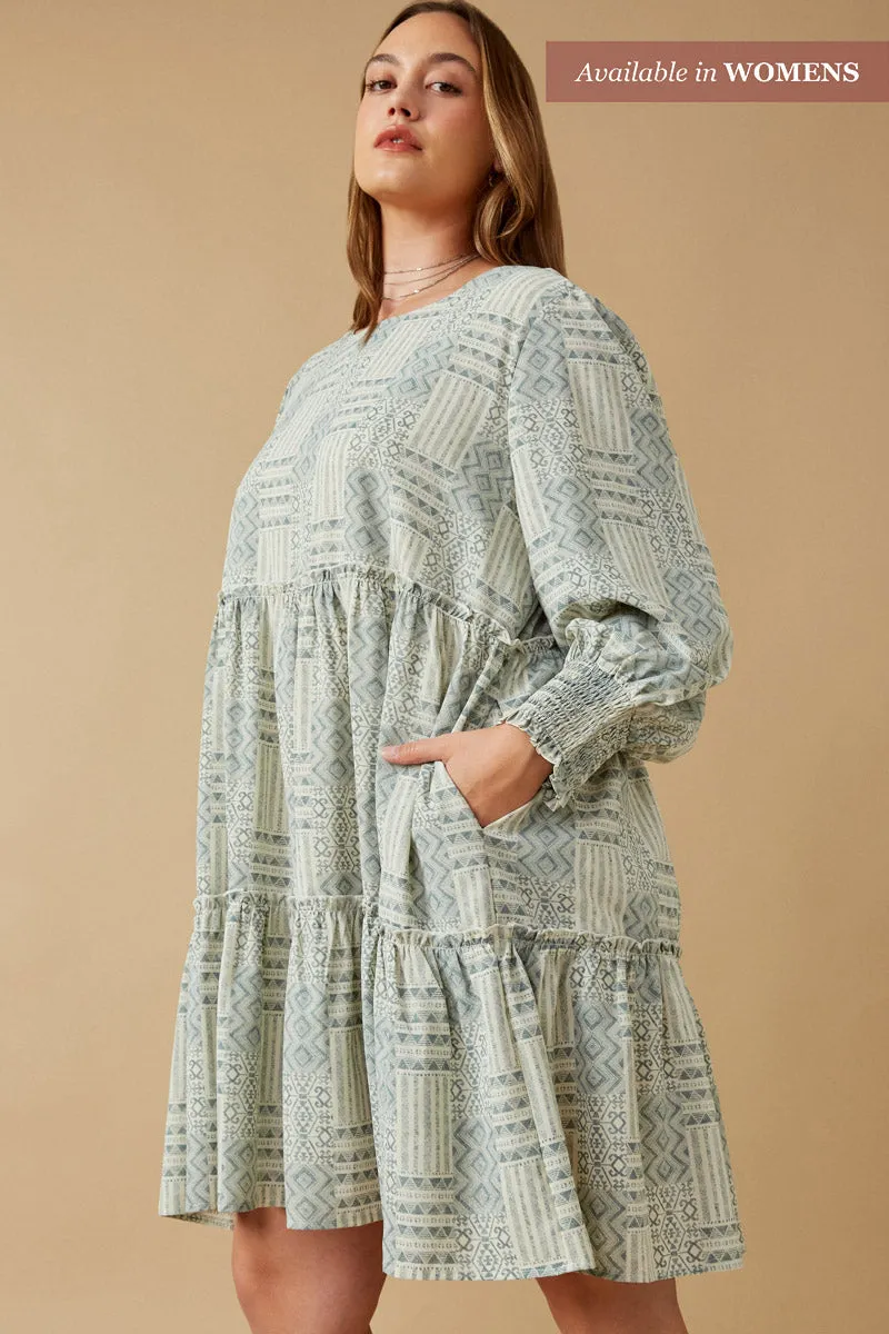 Womens Geometric Print Smocked Cuff Tiered Dress sold by Hayden product image thumbnail 5