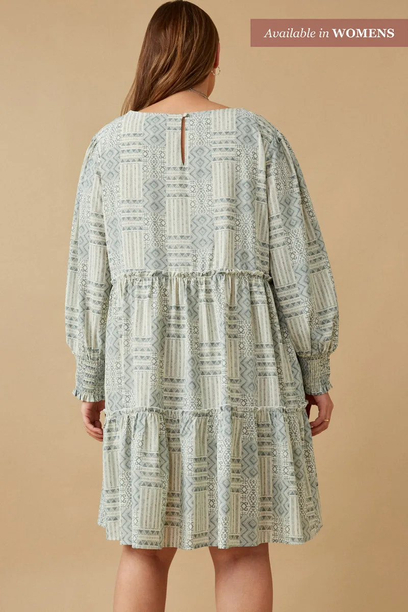 Womens Geometric Print Smocked Cuff Tiered Dress sold by Hayden product image thumbnail 4