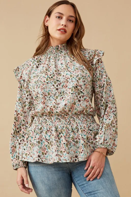 Womens Ditsy Print Long Sleeve Smock Detail Top sold by Hayden