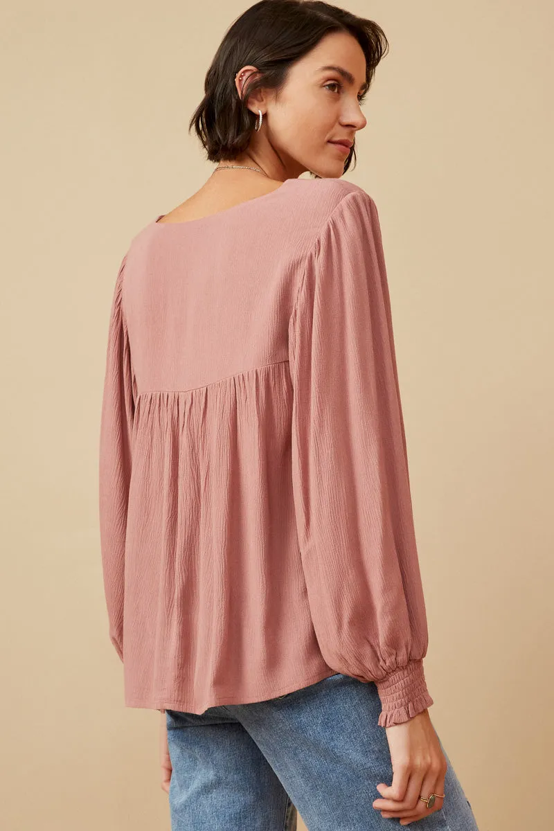 Womens Tie Front Smocked Cuff Top sold by Hayden product image thumbnail 5