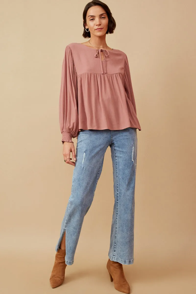 Womens Tie Front Smocked Cuff Top sold by Hayden product image thumbnail 3