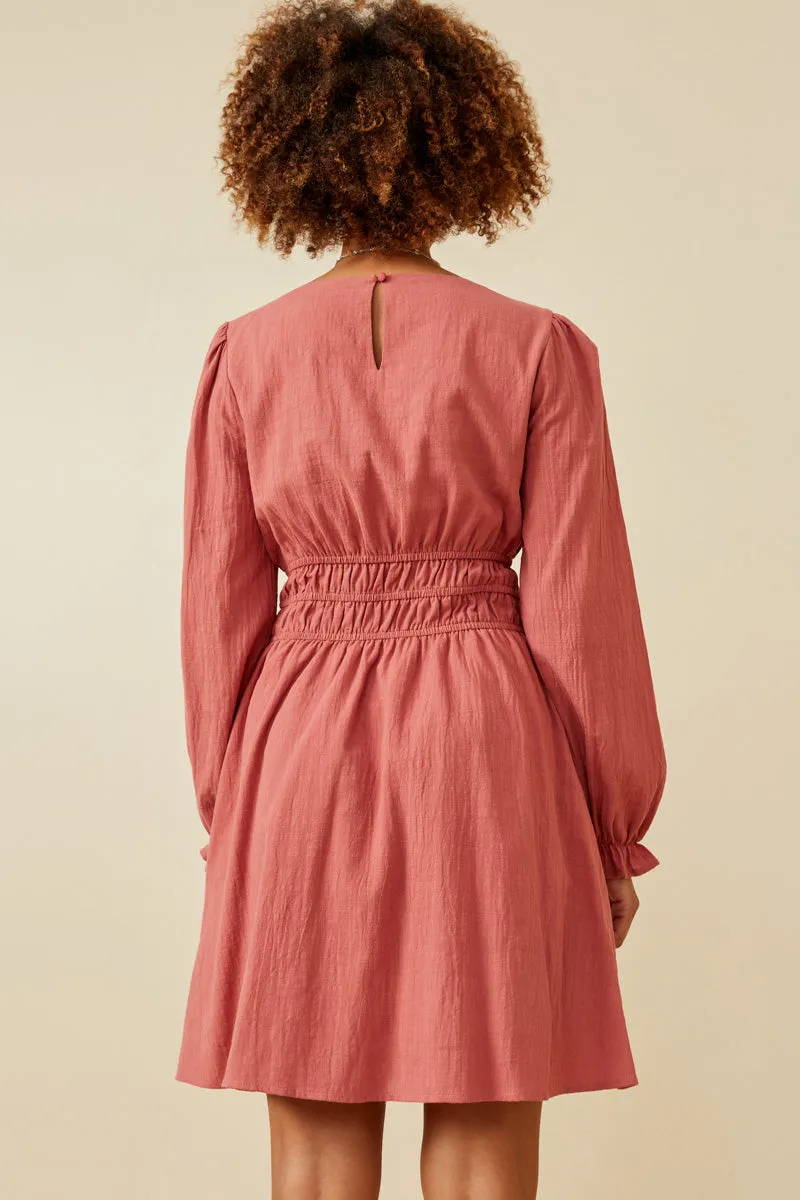 Womens Scoop Neck Cinch Cuff Smock Waist Dress sold by Hayden product image thumbnail 4