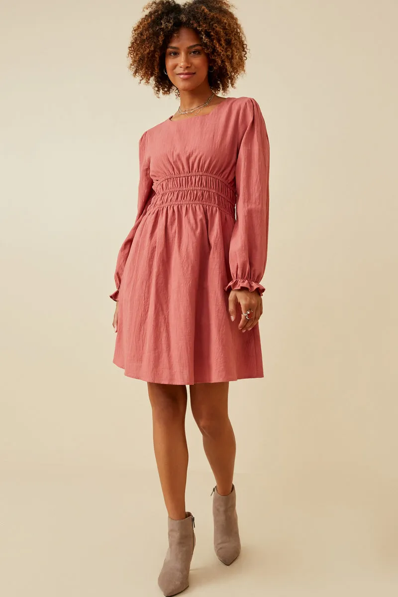 Womens Scoop Neck Cinch Cuff Smock Waist Dress sold by Hayden product image thumbnail 5