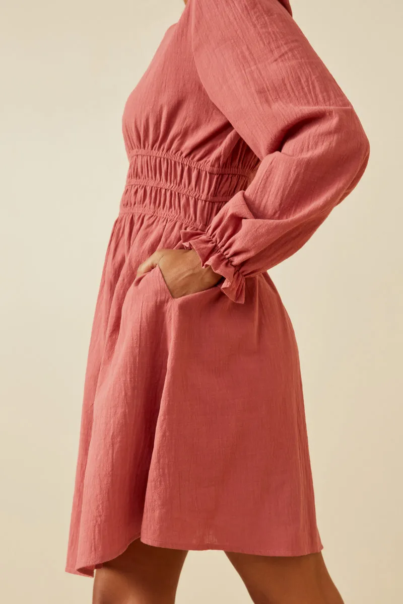 Womens Scoop Neck Cinch Cuff Smock Waist Dress sold by Hayden product image thumbnail 2