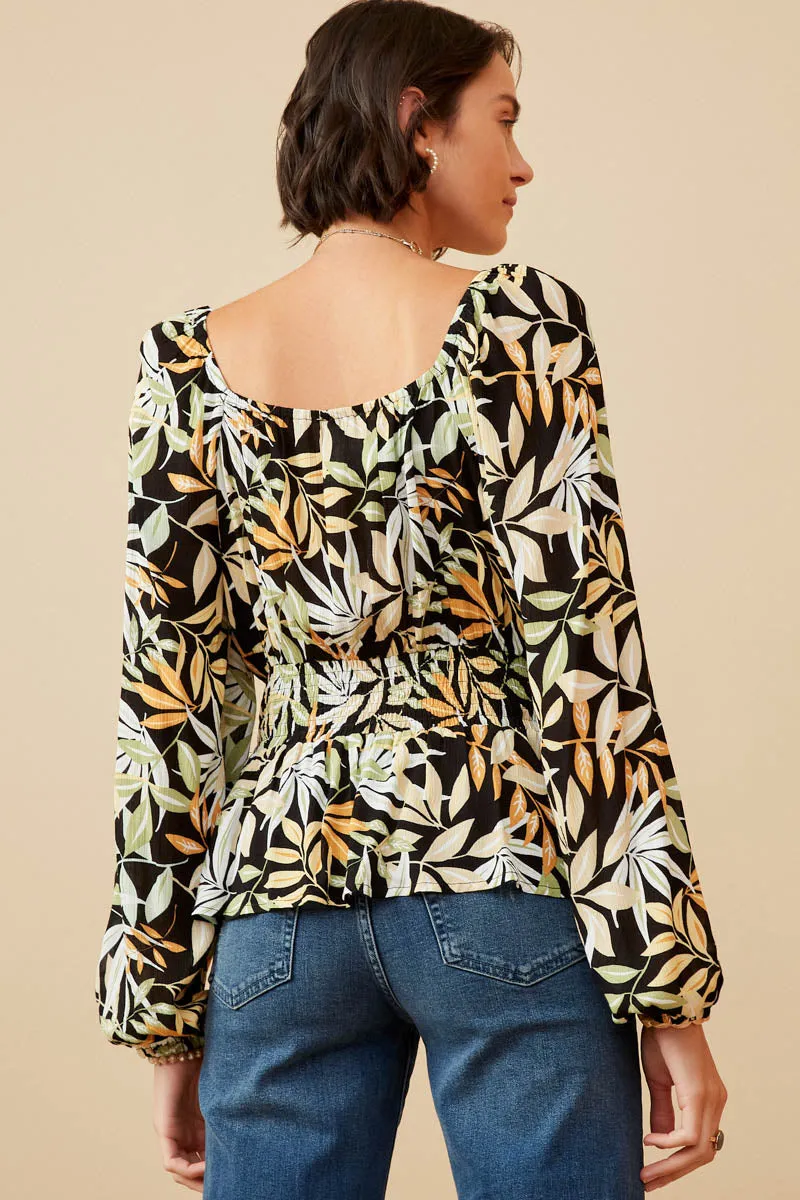 Womens Multi Botanical Print Smocked Peplum Top sold by Hayden product image thumbnail 5