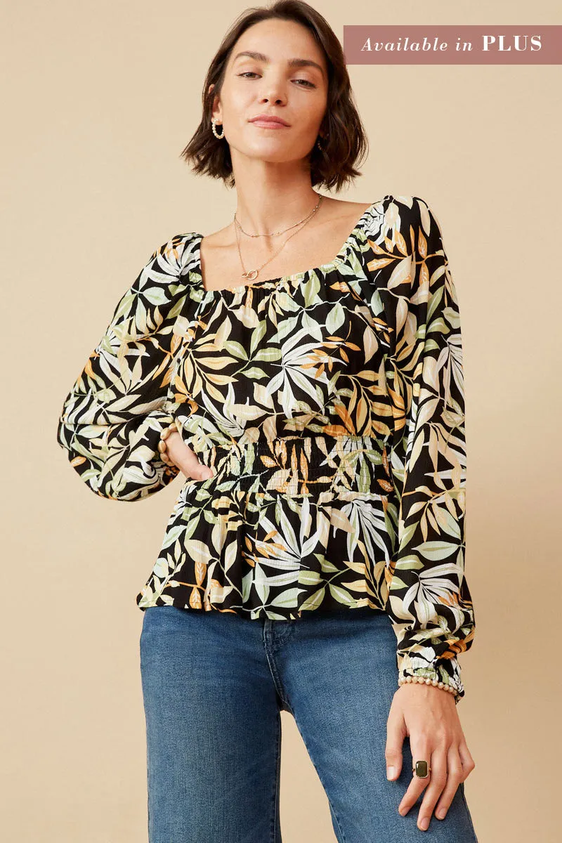 Womens Multi Botanical Print Smocked Peplum Top sold by Hayden product image thumbnail 2