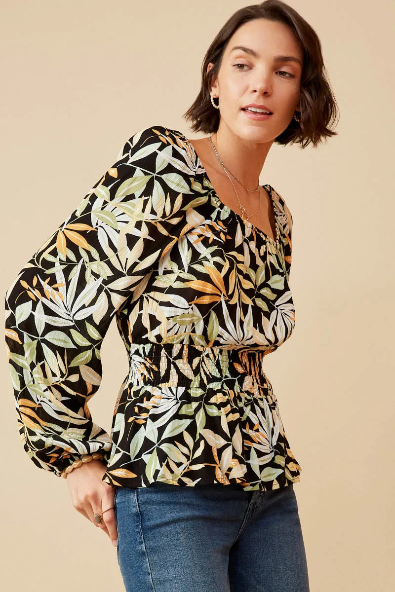 Womens Multi Botanical Print Smocked Peplum Top sold by Hayden product image thumbnail 4