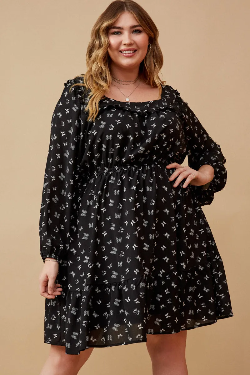 Womens Ditsy Butterfly Print Ruffled Square Neck Dress sold by Hayden product image thumbnail 2