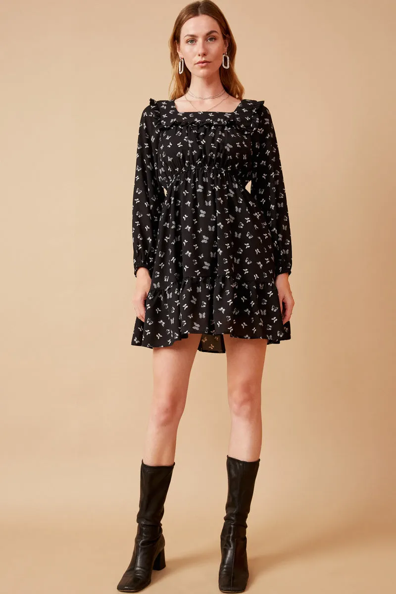 Womens Ditsy Butterfly Print Ruffled Square Neck Dress sold by Hayden product image thumbnail 3