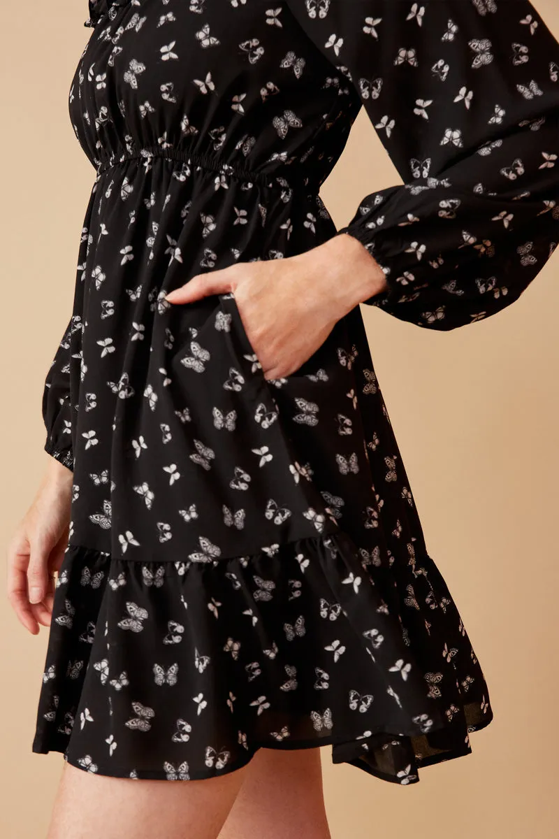 Womens Ditsy Butterfly Print Ruffled Square Neck Dress sold by Hayden product image thumbnail 4