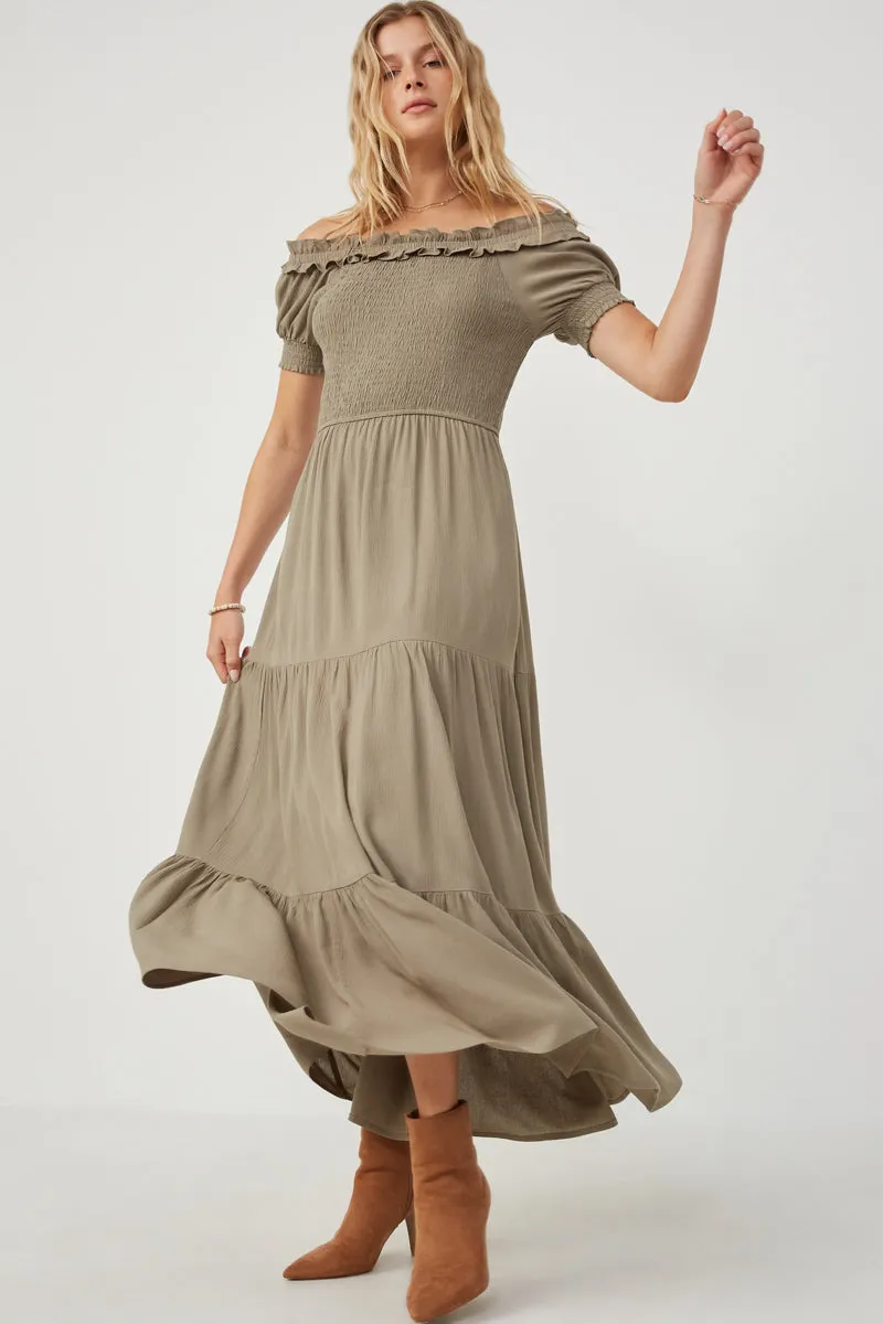 Womens Ruffle Off Shoulder Smocked Tiered Dress sold by Hayden