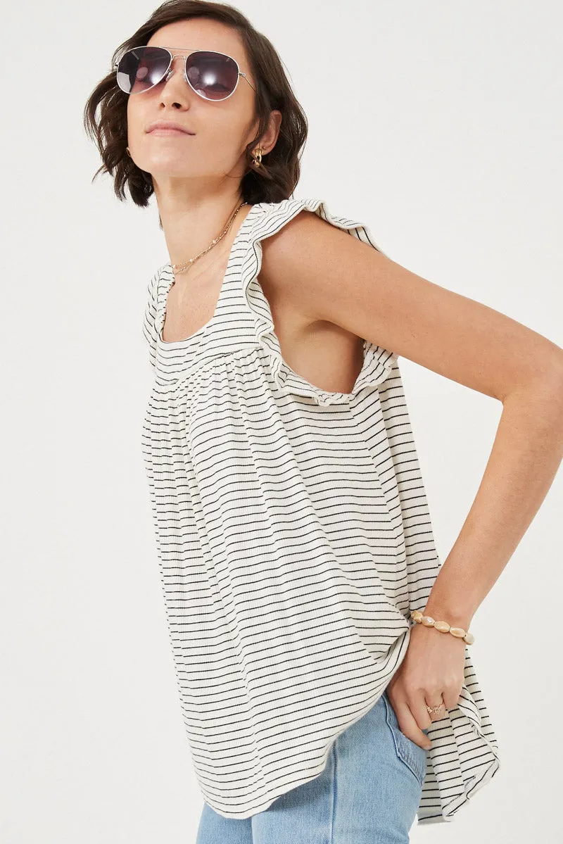 Womens Texture Ribbed Stripe Square Neck Ruffled Tank sold by Hayden product image thumbnail 4