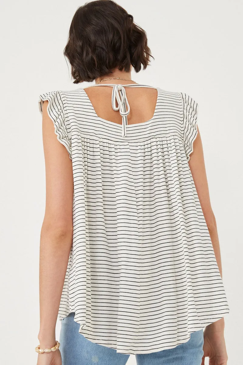 Womens Texture Ribbed Stripe Square Neck Ruffled Tank sold by Hayden product image thumbnail 5