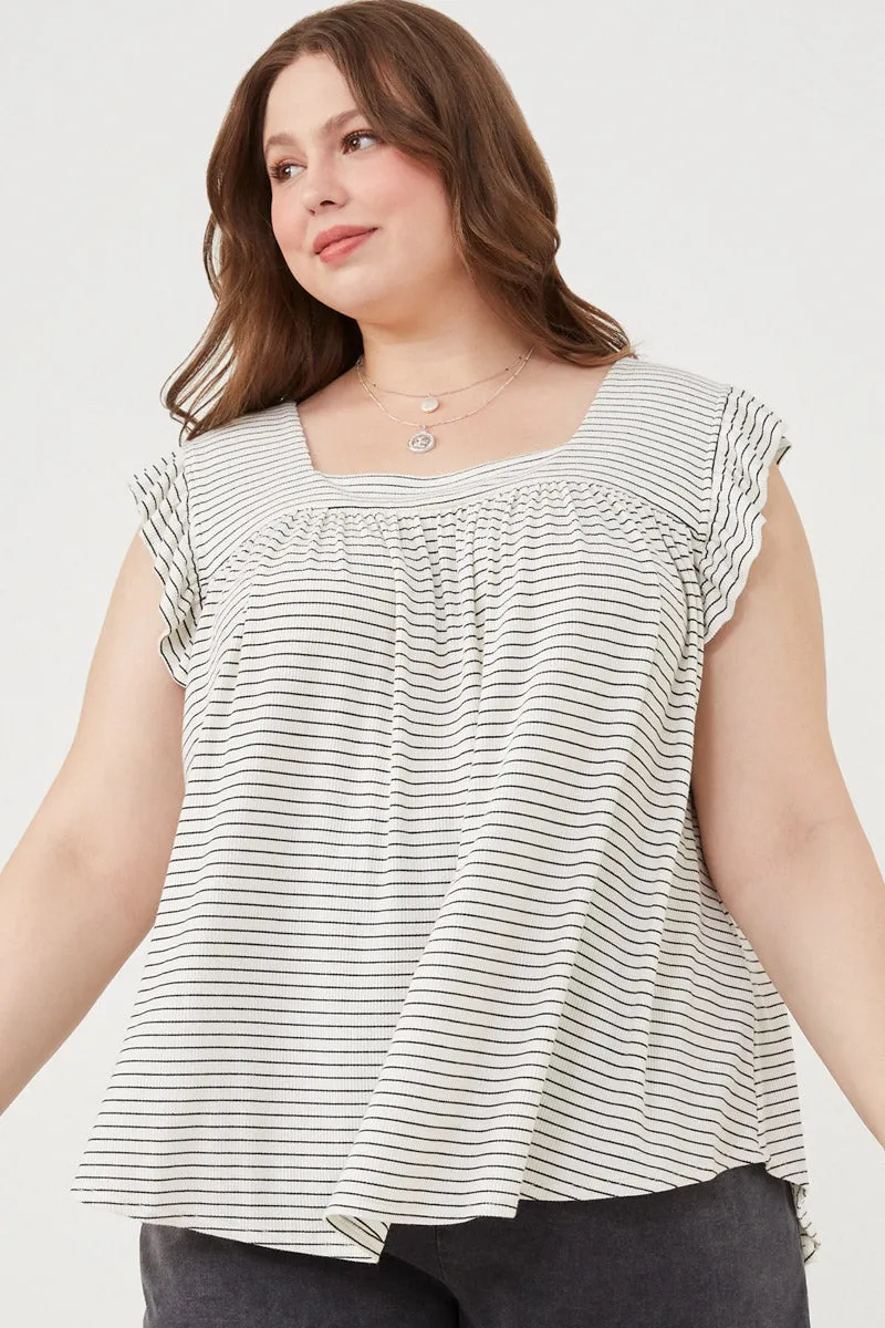 Womens Texture Ribbed Stripe Square Neck Ruffled Tank sold by Hayden product image thumbnail 2