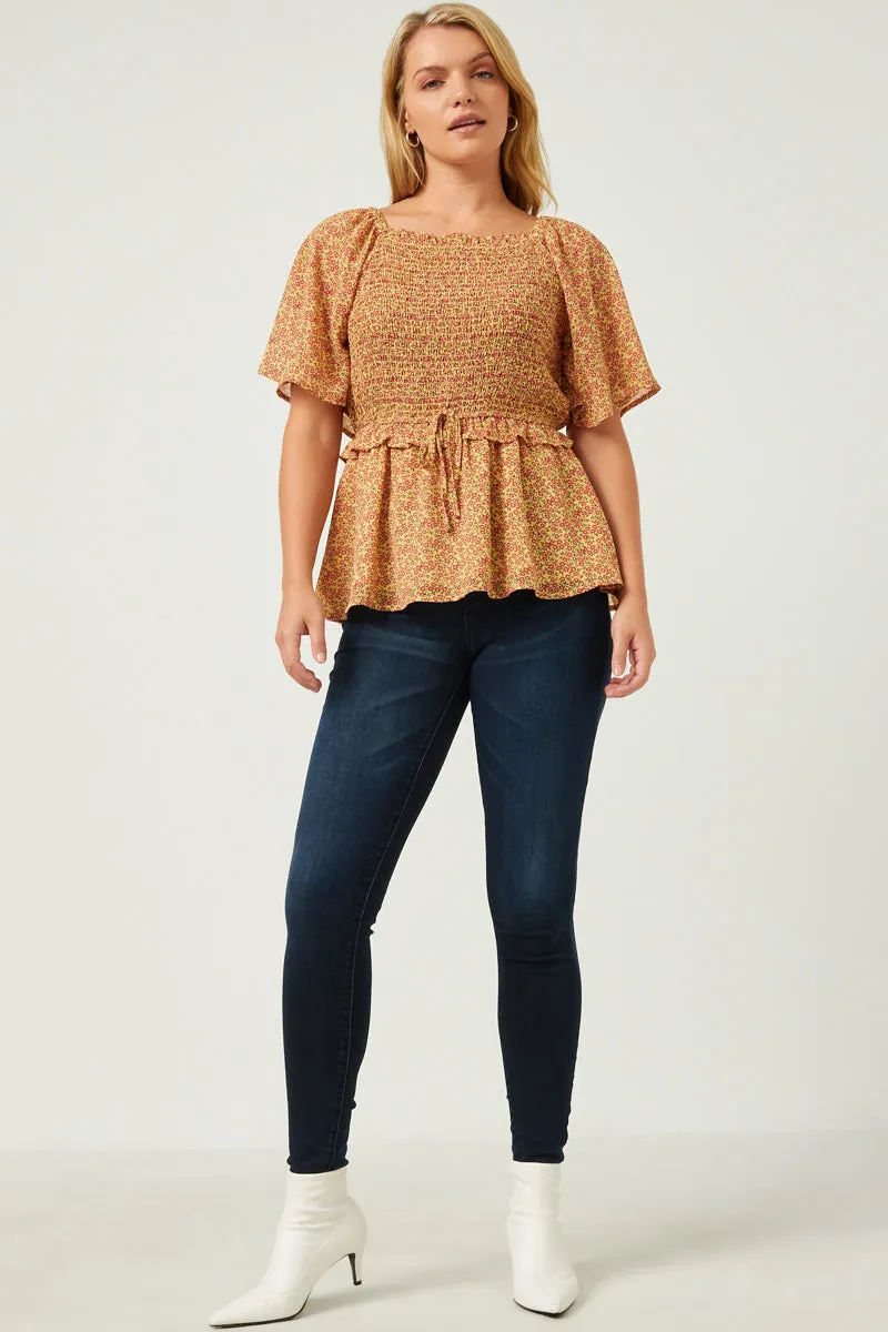 Womens Ditsy Floral Smocked Bust Ruffled Peplum Top sold by Hayden product image thumbnail 3