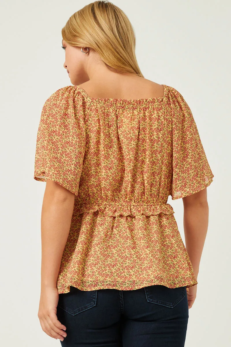 Womens Ditsy Floral Smocked Bust Ruffled Peplum Top sold by Hayden product image thumbnail 4