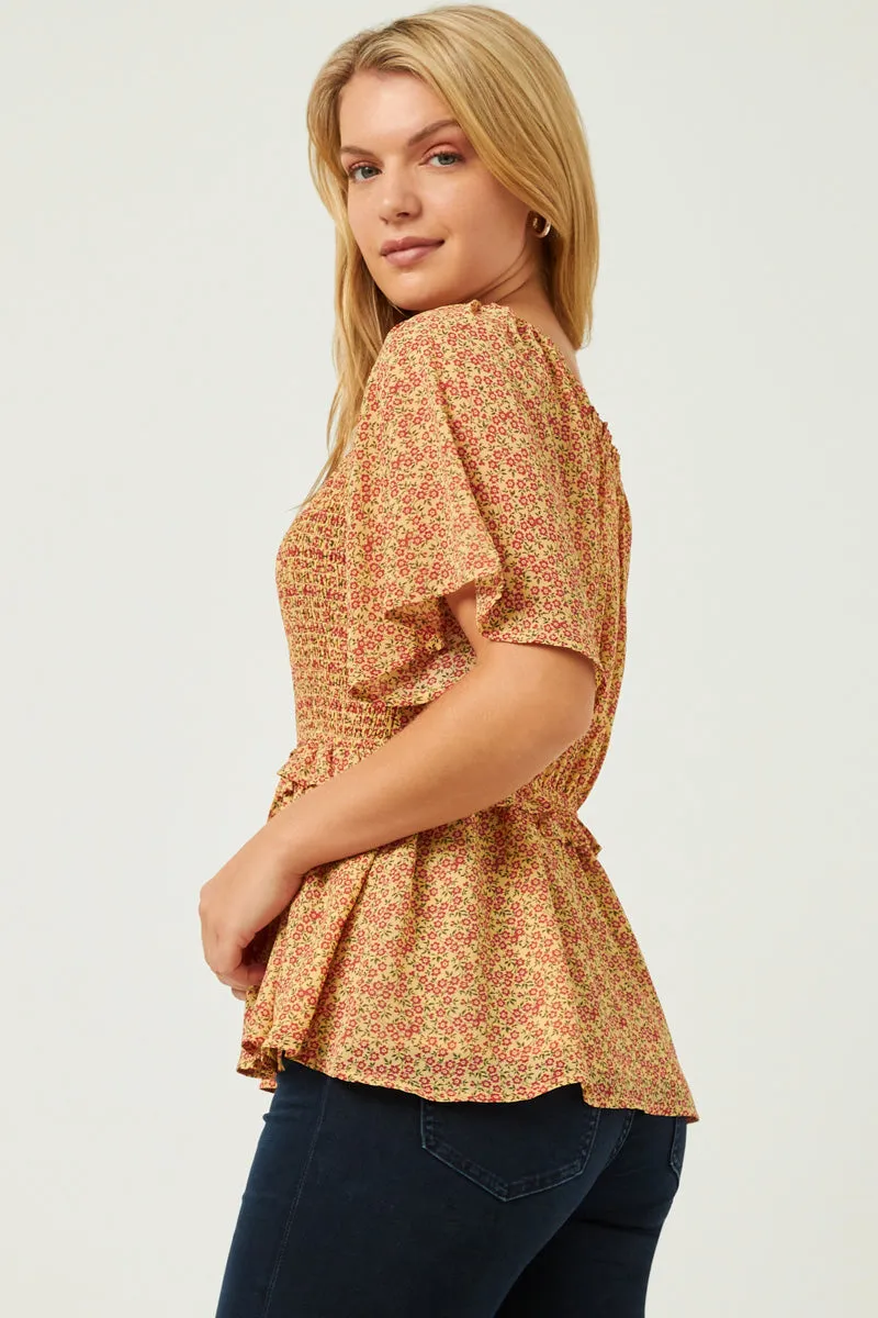 Womens Ditsy Floral Smocked Bust Ruffled Peplum Top sold by Hayden product image thumbnail 5