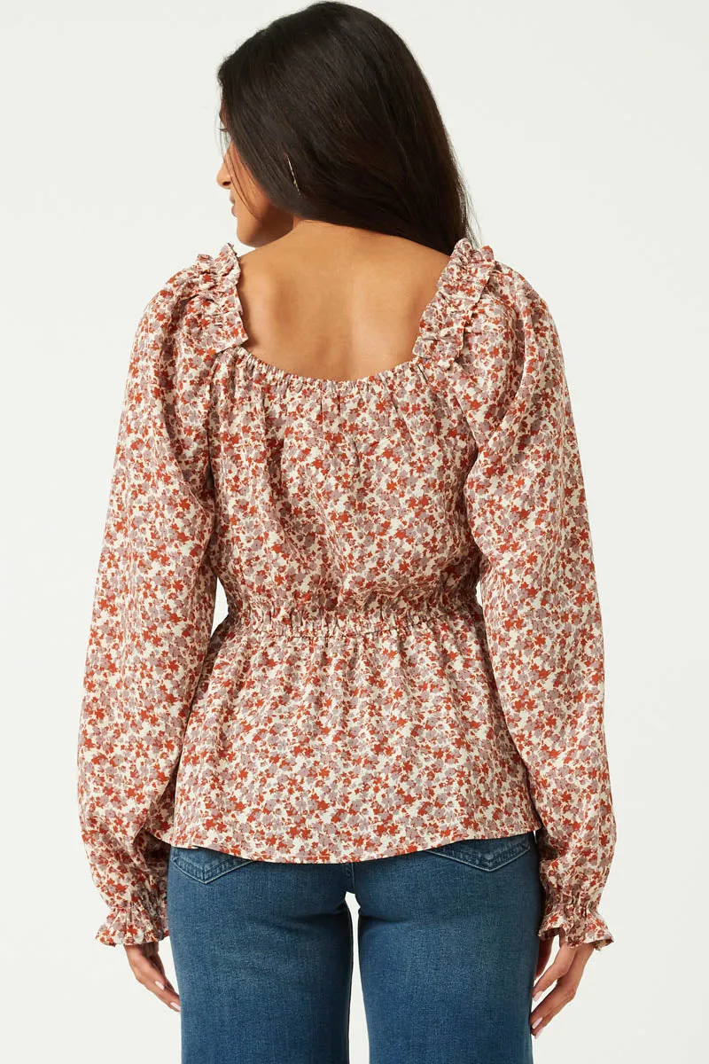 Womens Smocked Bodice Ruffled Shoulder Long Sleeve Top sold by Hayden product image thumbnail 5