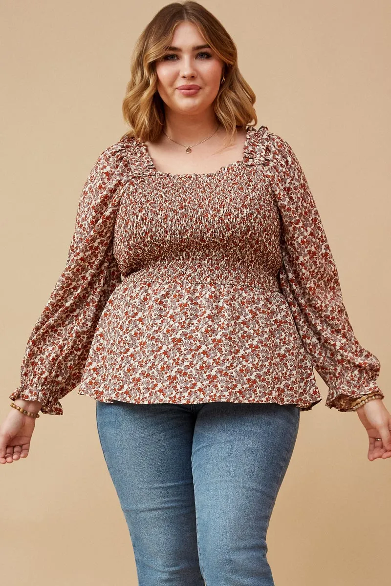 Womens Smocked Bodice Ruffled Shoulder Long Sleeve Top sold by Hayden product image thumbnail 2