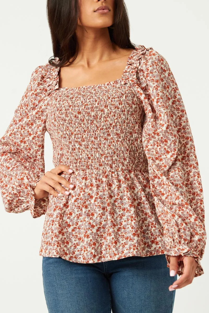 Womens Smocked Bodice Ruffled Shoulder Long Sleeve Top sold by Hayden product image thumbnail 3
