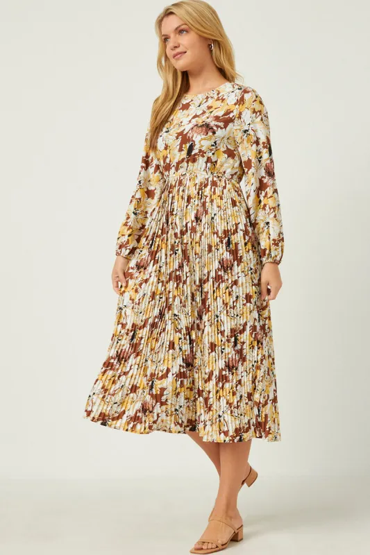 Womens Floral Printed Puff Sleeve Dress With Pleated Skirt sold by Hayden