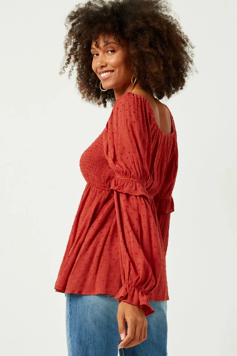 Womens Ruffled Sleeve Smocked Square Neck Top sold by Hayden product image thumbnail 3