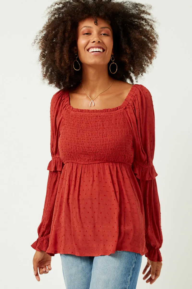 Womens Ruffled Sleeve Smocked Square Neck Top sold by Hayden product image thumbnail 4