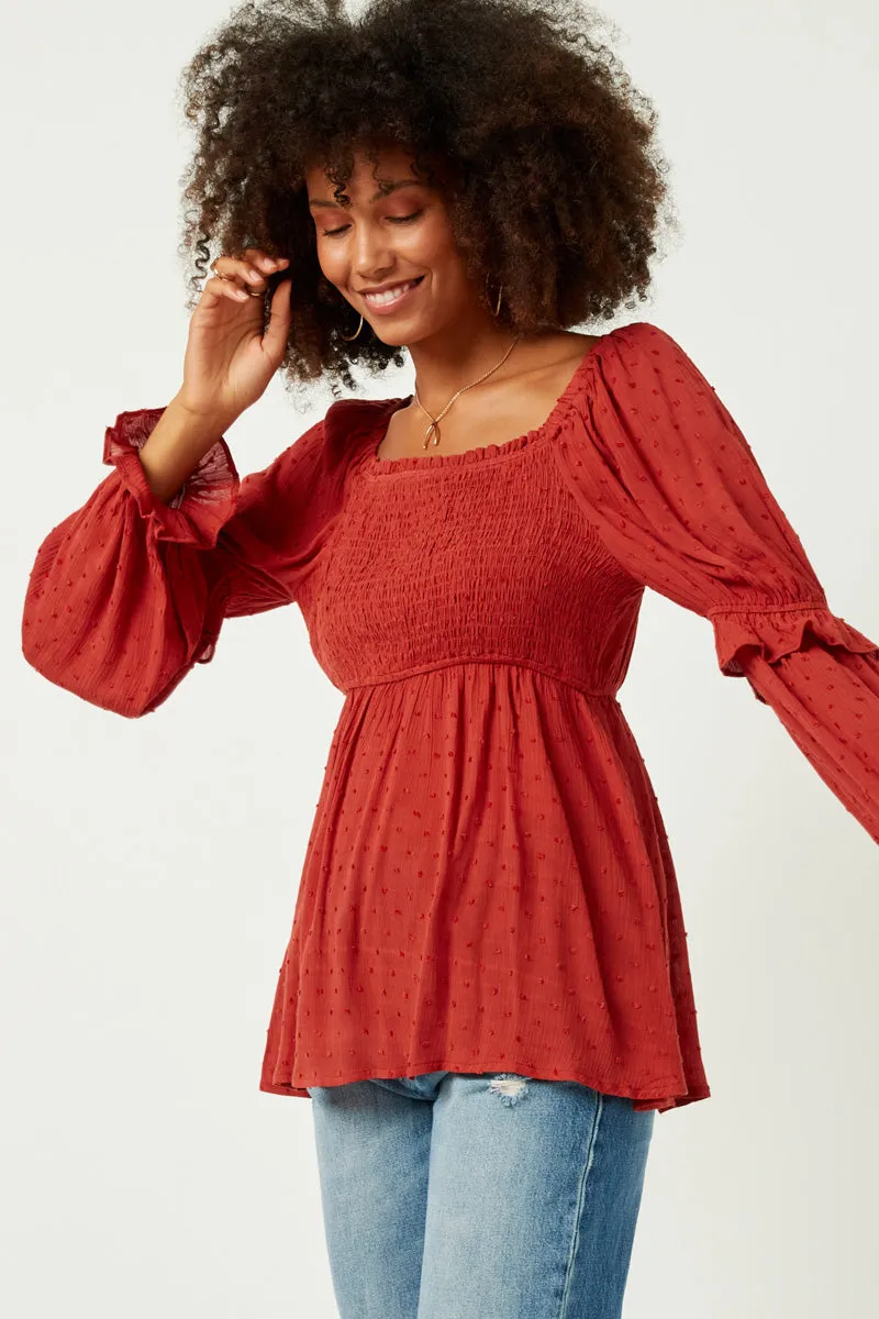 Womens Ruffled Sleeve Smocked Square Neck Top sold by Hayden product image thumbnail 2