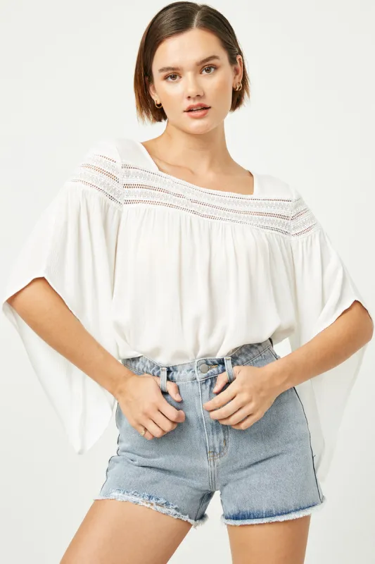 Womens Bell Sleeve Lace Panel Sheer Tunic sold by Hayden