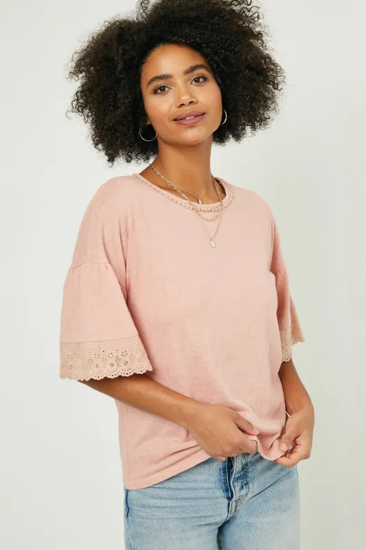 Womens Lace Trim Bell Sleeve Top sold by Hayden