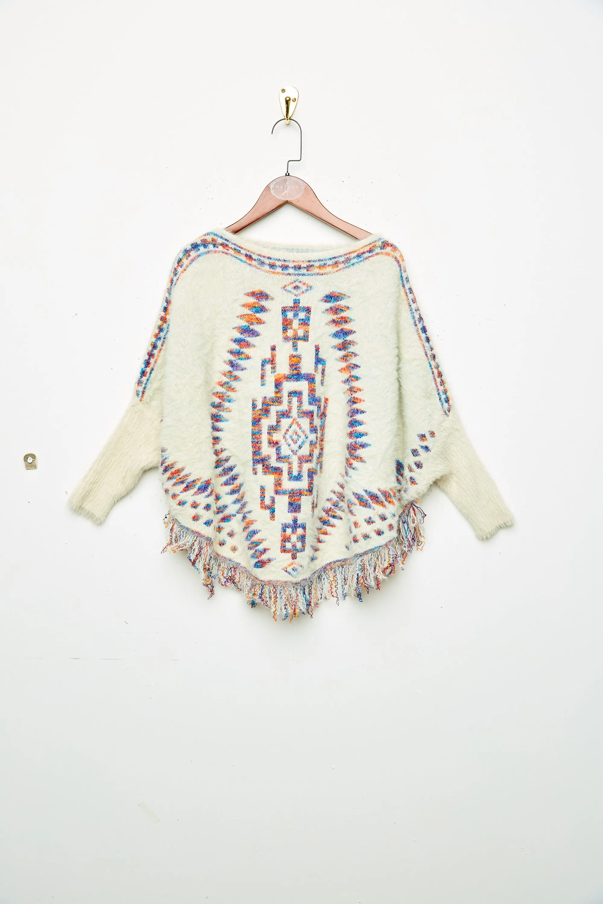 Womens Fringed Geometric Print Sleeved Poncho sold by Hayden product image thumbnail 5