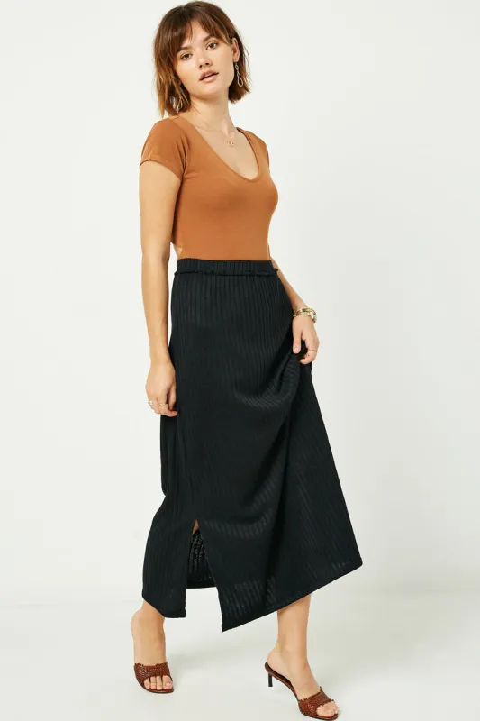 Womens Elastic Waist Ribbed Midi Skirt sold by Hayden
