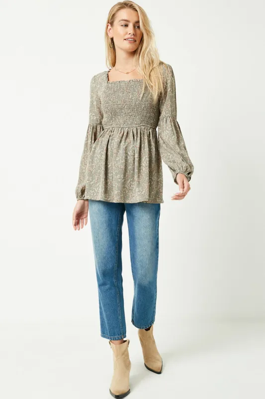 Womens Floral Print Smock Bodice Square Neck Top sold by Hayden