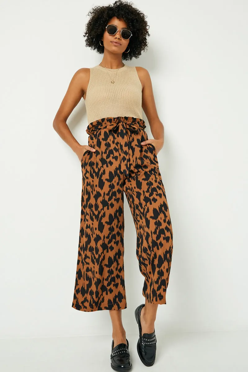 Womens Animal Print Tie Waist Paperbag Wideleg Pants sold by Hayden product image thumbnail 2