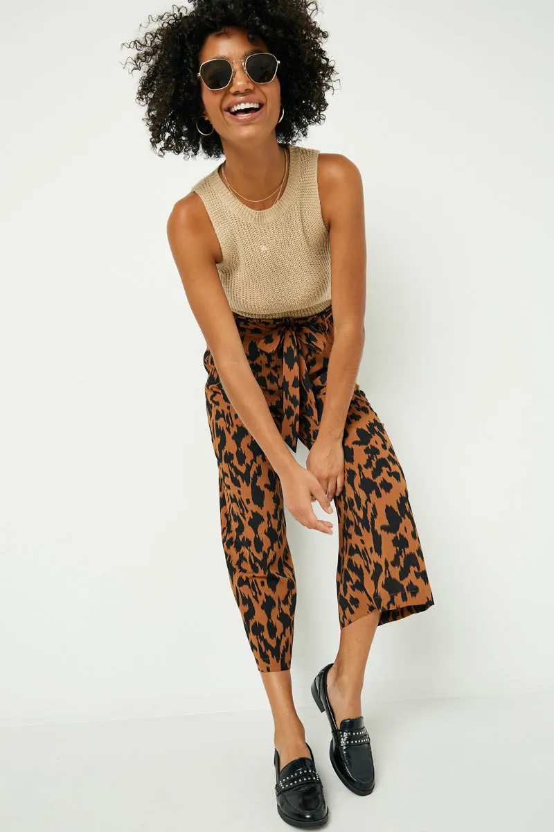 Womens Animal Print Tie Waist Paperbag Wideleg Pants sold by Hayden