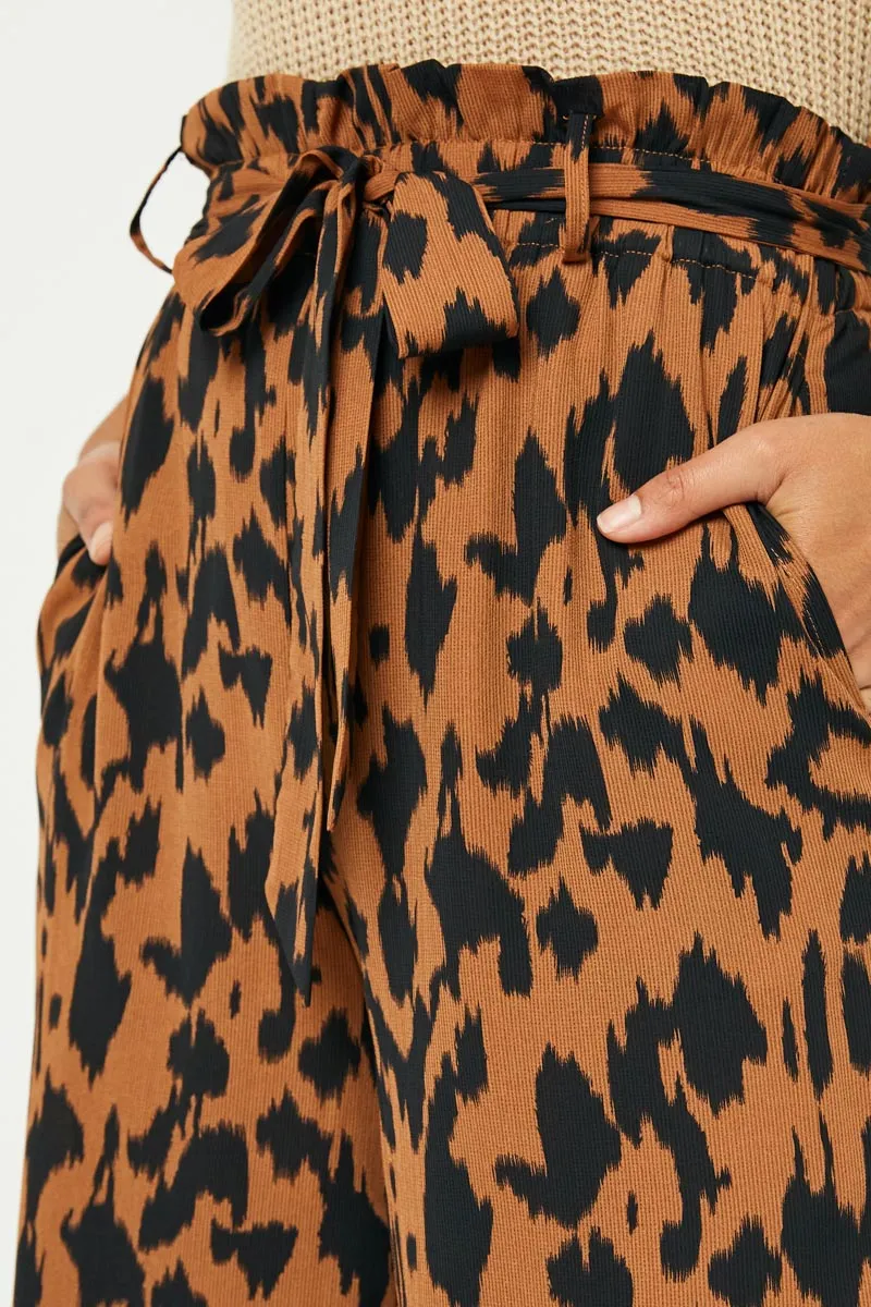 Womens Animal Print Tie Waist Paperbag Wideleg Pants sold by Hayden product image thumbnail 3