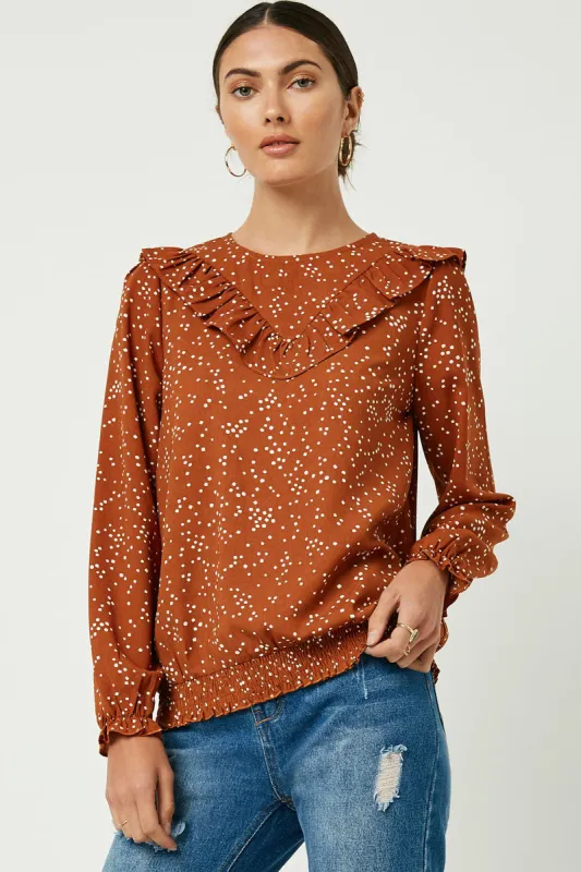 Womens Abstract Dot Ruffle Bib Top sold by Hayden