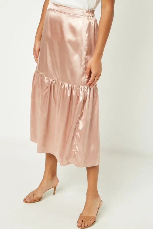 Womens Satin Tiered Midi Skirt made by Hayden