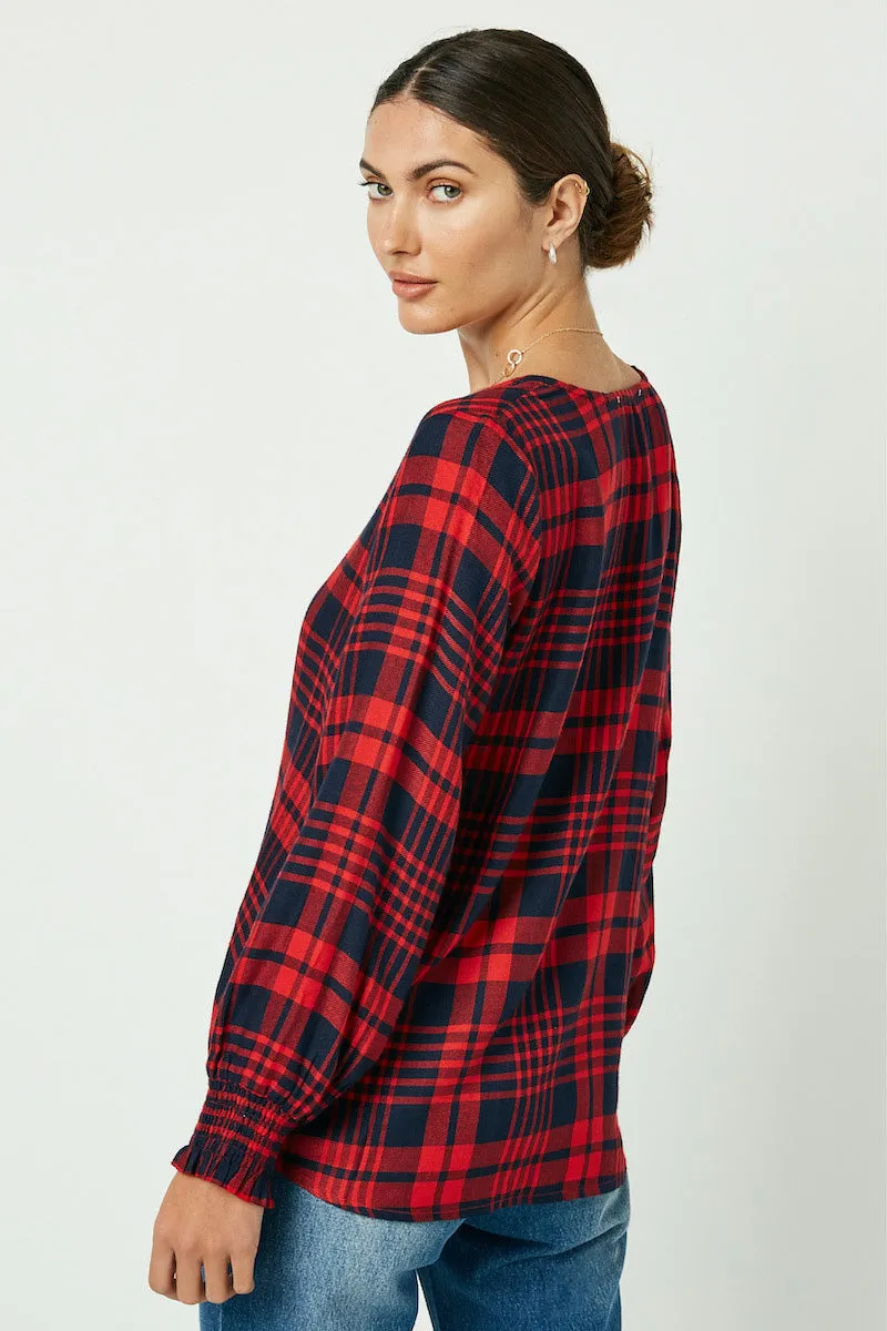 Womens Woven Plaid Tie Front Smock Cuff Top sold by Hayden product image thumbnail 3